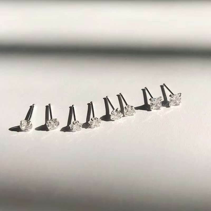 8Pcs Sterg Sier Rings Studs 3mm Round square star love heart Assorted Shapes CZ zircon Nose Body Piercing Jewelry