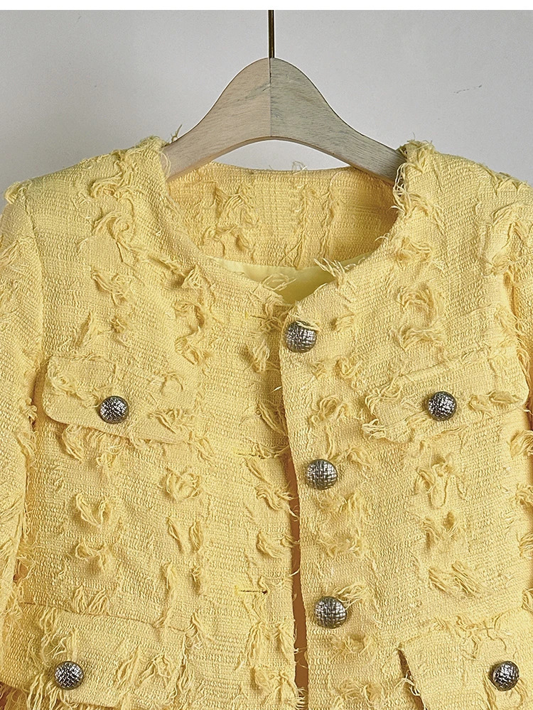 Small Fragrance Runway Classics Tweed Elegant Jackets Womens Woolen Ladies Suit Short O-Neck Tassels Coat Outerwear 250208