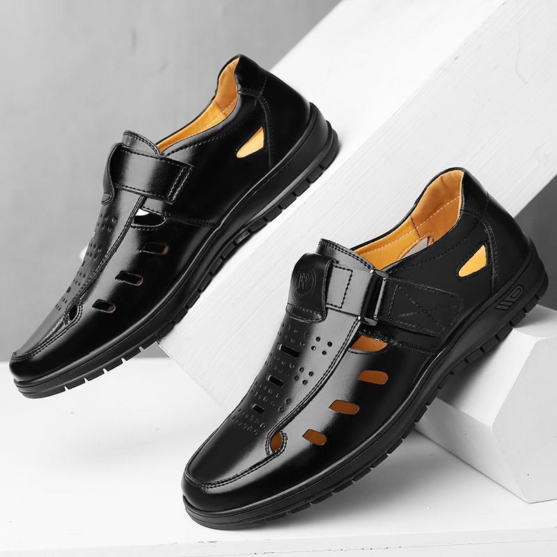 Summer Men Cozy Hollow Non-slip Soft Cool Lighted Breathable All-match Classic Wearable New Fashion Casual Leather Sandals 39e2
