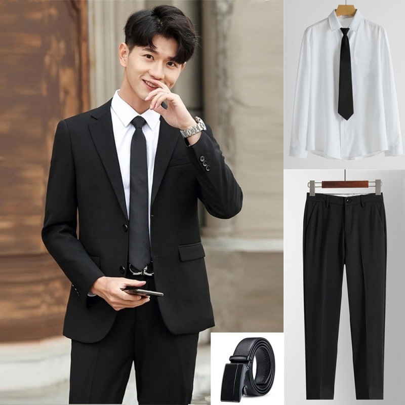 M208Elevated Korean Style Men's Suit Jacket - Sleek Textured Look for Groomed Appearance
