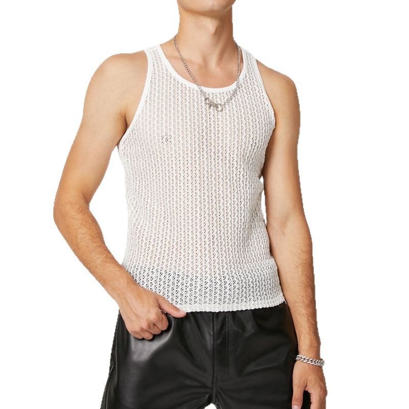 Men's Sleeveless Knit Vest - Casual Summer Hollow Design T-Shirt