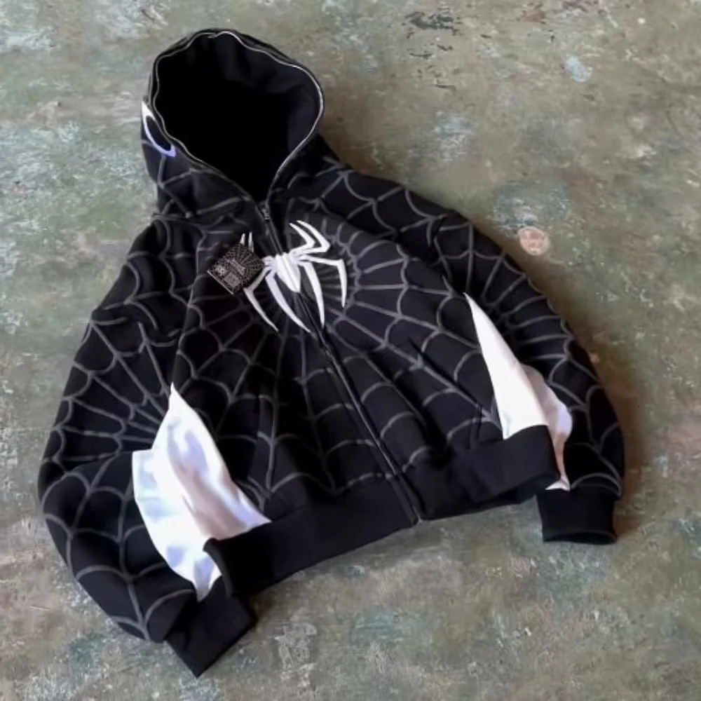 Streetwear Spider Zip Hoodie Y2K Clothes Mens Womens Harajuku Hip Hop Spider Graphics Oversized Hoodie Sweatshirt Zipper Jacket 250117