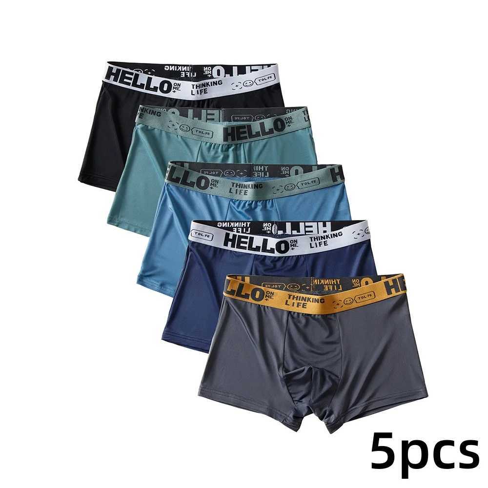 5pcs/lot Boxer Shorts Ice Silk Mens Underwear Summer Breathable Underpants U Convex Lingerie Breathable Sexy Panties W250210
