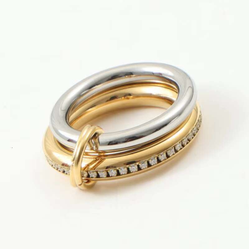 New Fashion Shinny Zircon Two-tone for Women Stainless Steel Ring Gold Plated Jewelry