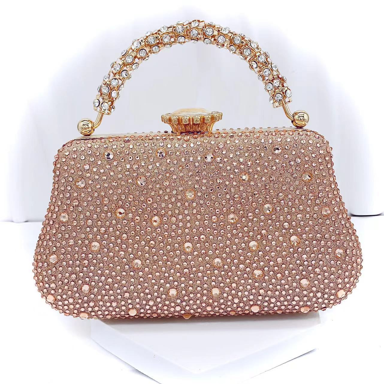 Female Champagne Peach Dia Women Clutches Minaudiere Bag Wedding tail Party Crystal Evening Bags Purses Handbag