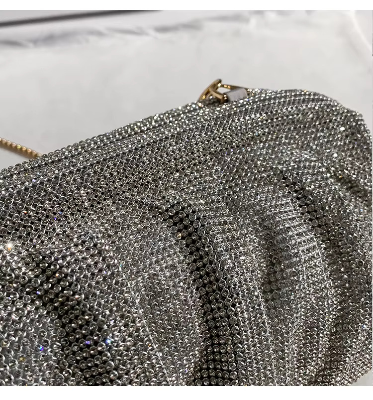 High Quality Fashion Shiny Rhies Dia Evening Clutch Bag Pleated Women Handbag Wedding Party Glitter Bg Purse