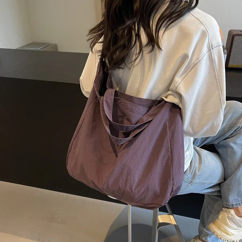 Solid Color Nylon Zipper Product Womens Tote Bag High Beauty Fashion Handbag Sweet Soft Versatile Shoulder Bag 250207