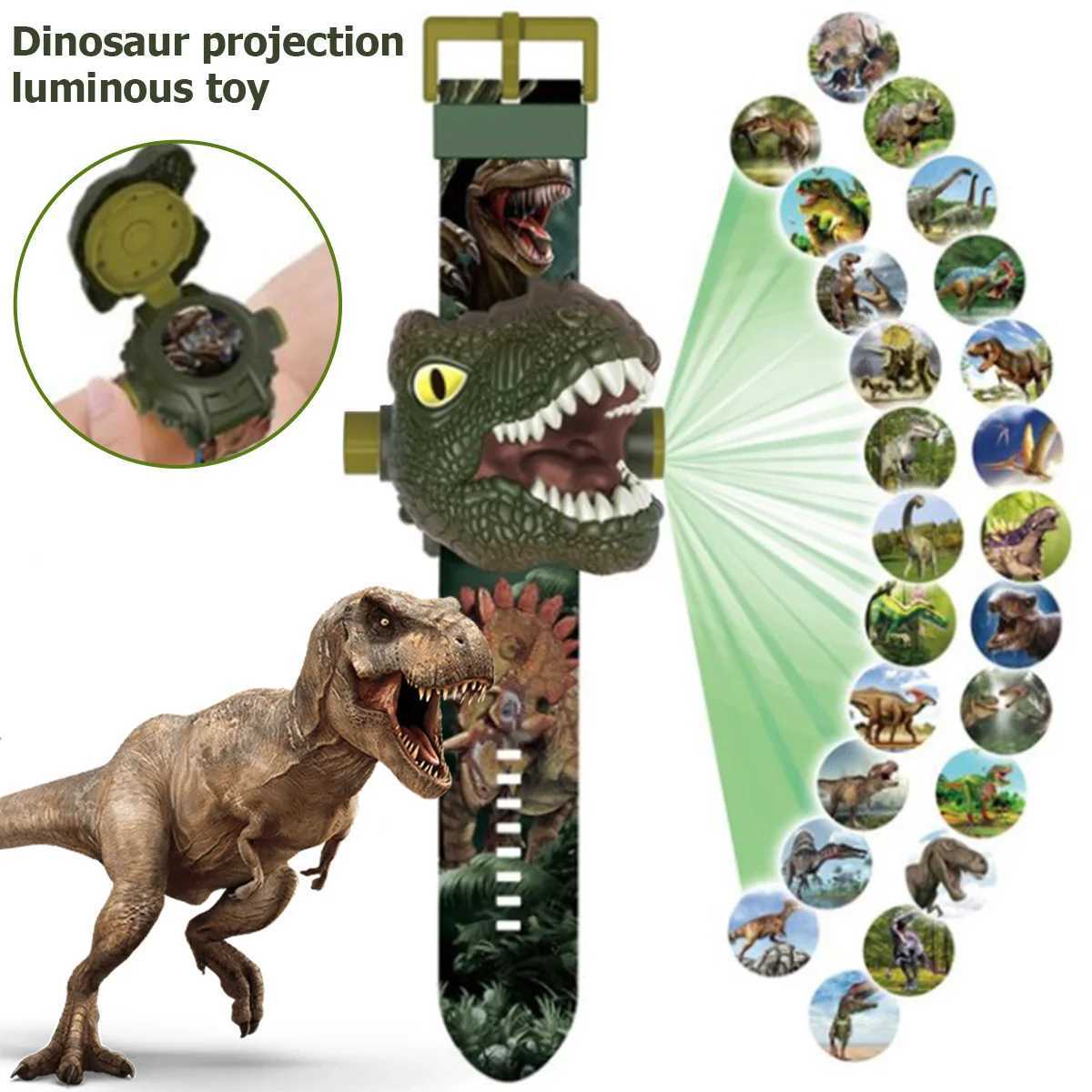 Childrens Dinosaur Project Watch Cartoon Dinosaur Pattern Watch Projector Wrist Education Toy Childrens Boys and Girls W250210
