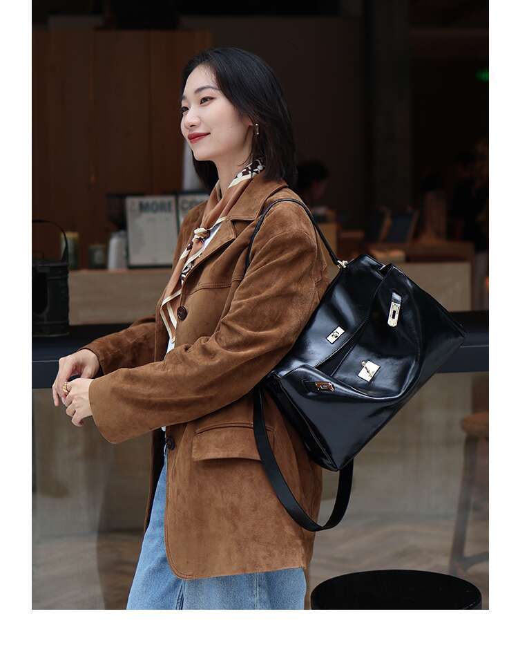 Women's Bags New Year's Gift Women's Series Oil Wax Soft Leather Commuter Handbag Large Capacity High Knowledge Tote Bag