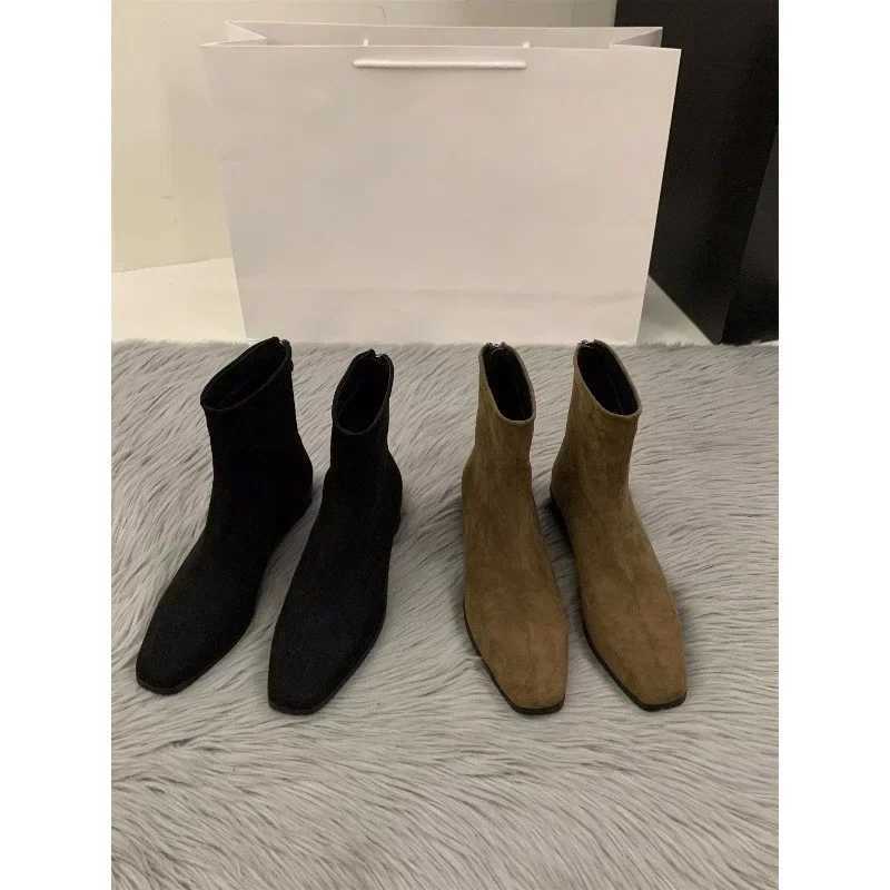 Autumn and Winter New Coarse Heel Suede Ankle Boots Womens Fashion Versatile Elastic Short Boots Korean Skinny BootsC250210