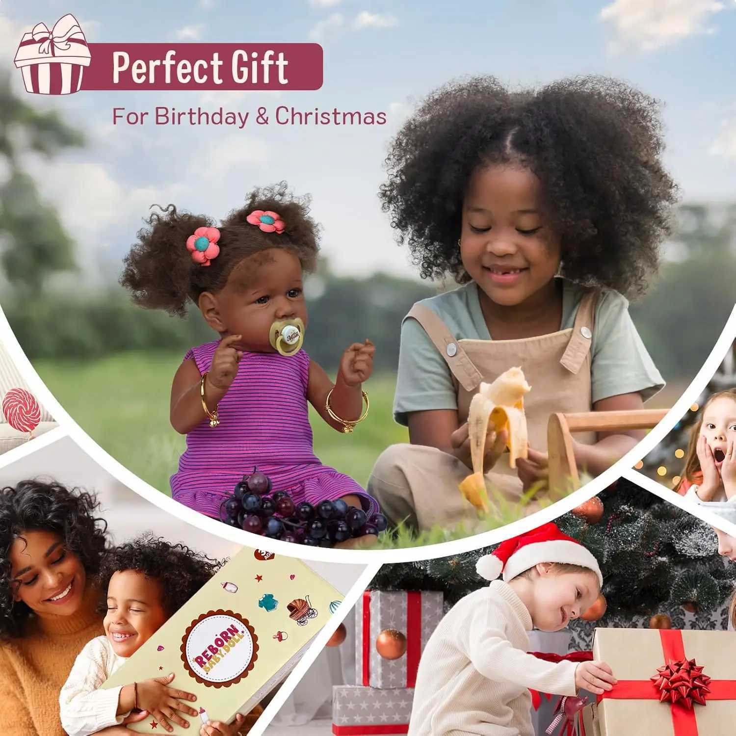 free shipping Reborn Black - 22 Inch Lifelike Soft Body Realistic-Newborn Baby Dolls Taupe Eyes Caramel Skin Tone Orange Crushed