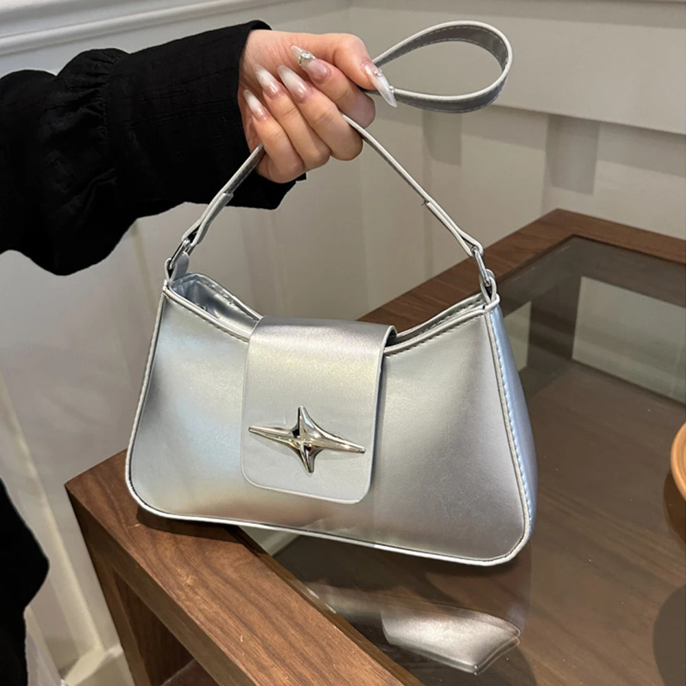 Fashionable and minimalist womens daily casual shoulder bag PU material retro portable club bag underarm bag 250207