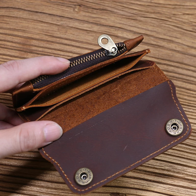 100% Genuine Leather Wallet For Men Male Vintage Handmade Short Small Mens Purse Card Holder With Zipper Coin Pocket Bag 250221