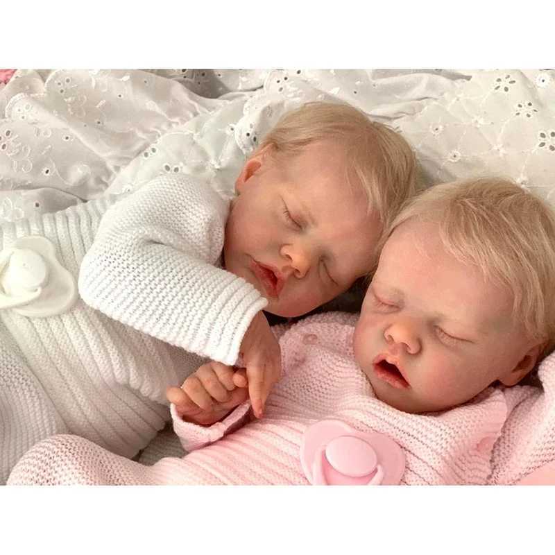 45CM Twins A/B Sleeping Reborn Baby Doll Already Painted Finished Newborn Baby Doll 3D Skin Visible Veins baby doll X250210