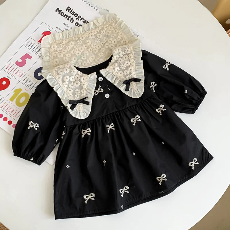 Autumn 06Yrs Girls Princess Dress Baby Girl Clothes Butterfly Collar Embroidery Kids 250116