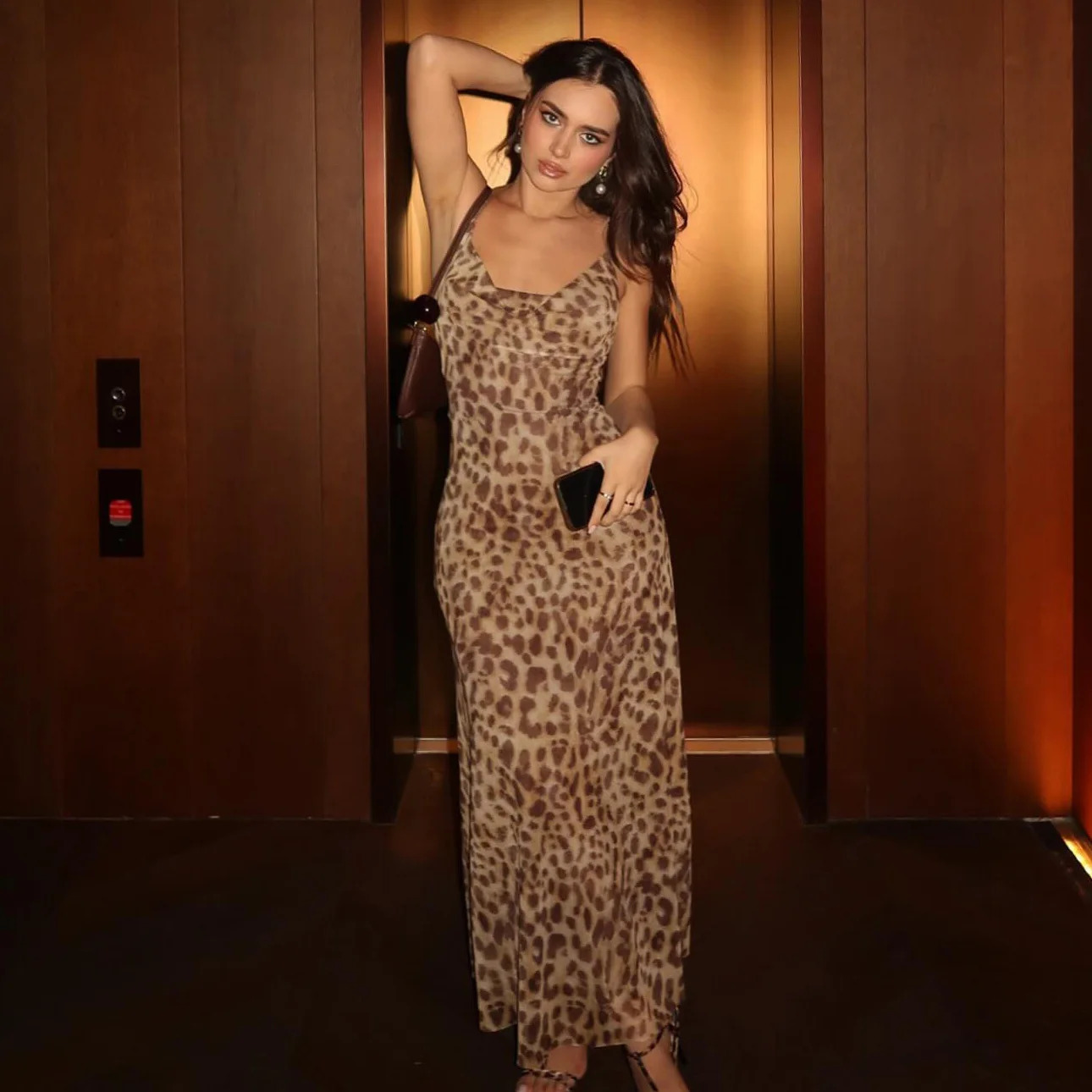 Summer Womens Sexy Vintage Leopard Print Tulle Long Dress Fashion Backless Slip Dresses Female Elegant Slim Party Maxi Dress 250206