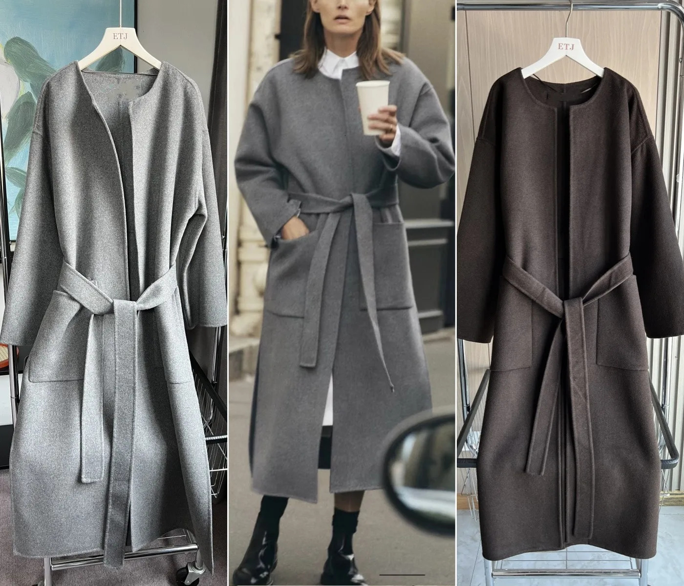 Wool blended doublefaced tweed coat traf handstitched longlength sidesplit collar 2024 autumn and winter 7522247 250109Z