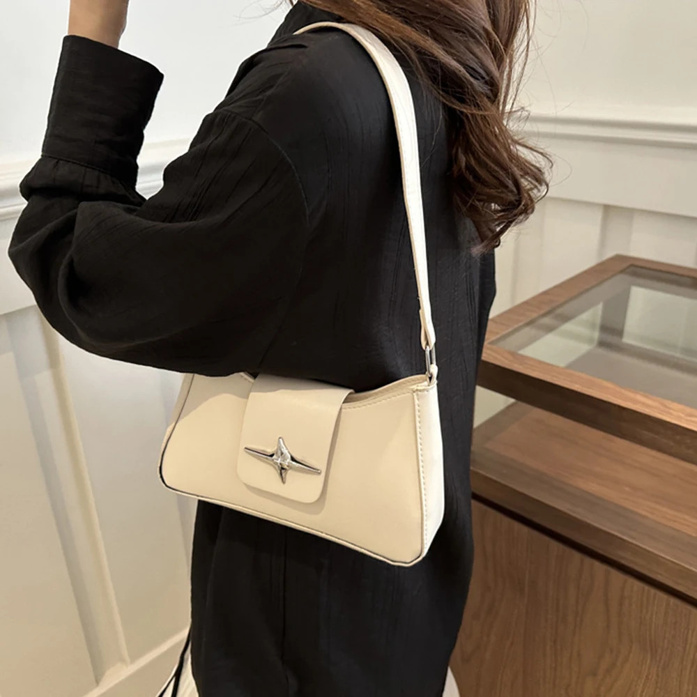 Fashionable and minimalist womens daily casual shoulder bag PU material retro portable club bag underarm bag 250207