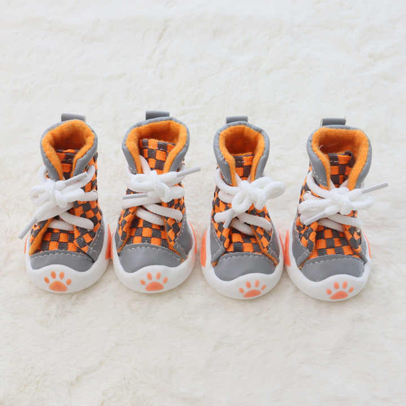 Two tone woven pet dog shoes, not to fall off, sports with shoe rope style, soft sole, wear-resistant, anti slip and comfortable fashionable dog shoes