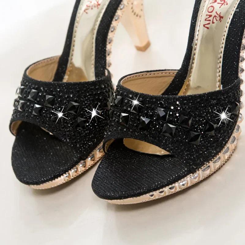Sandals Summer 2025 Rhinestone Women Shoes Sexy High Heels Sandalias Gold Sier Slippers Heeled