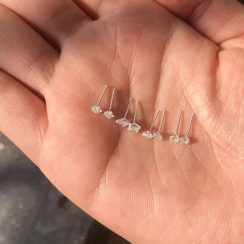 8Pcs Sterg Sier Rings Studs 3mm Round square star love heart Assorted Shapes CZ zircon Nose Body Piercing Jewelry