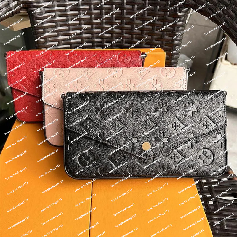 Luxurys designers handbag Pochette Felicie Evening Bag Embossing Genuine Leather Handbags Shoulder handbag Clutch Tote Chain Messenger Shopping Purse with box a1