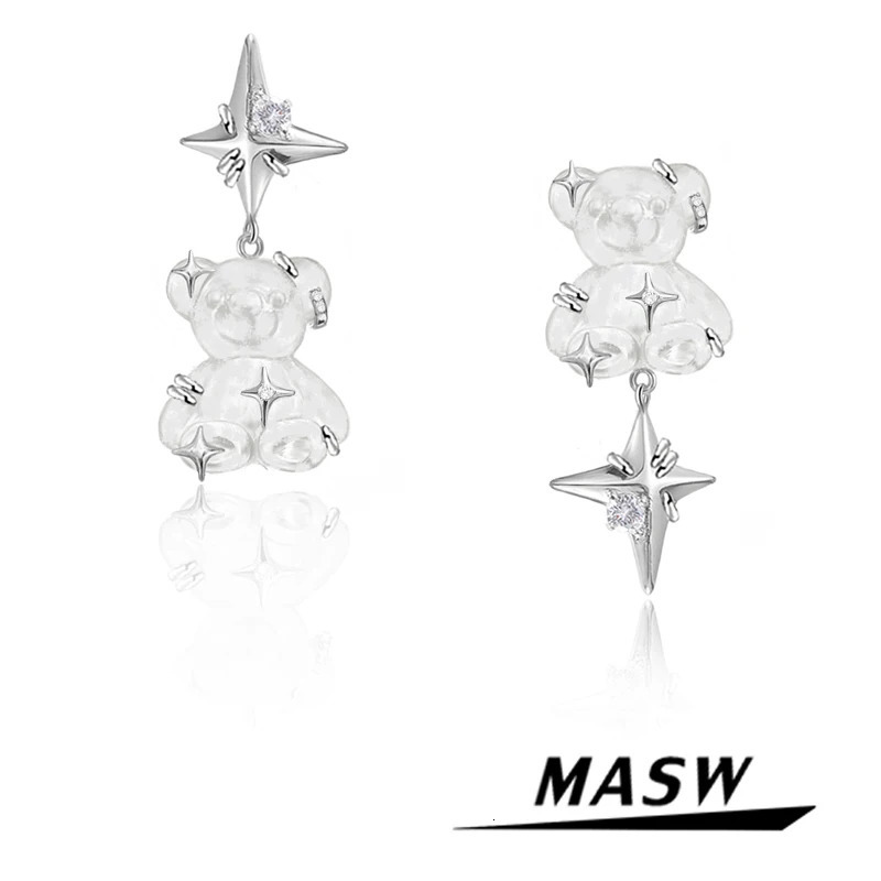 MASW Trendy Jewelry Little Bear Earrings Trend Original Thick Silver Plated Asymmetric Star Earrings For Girl 250210