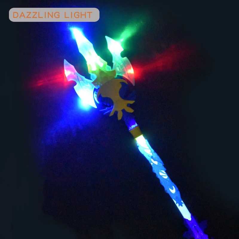Childrens Electric Trident Toys Can Be Rotating Glowing Music Stick Cartoon Anime Cosplay Action Figure Boys Model Toys W250210