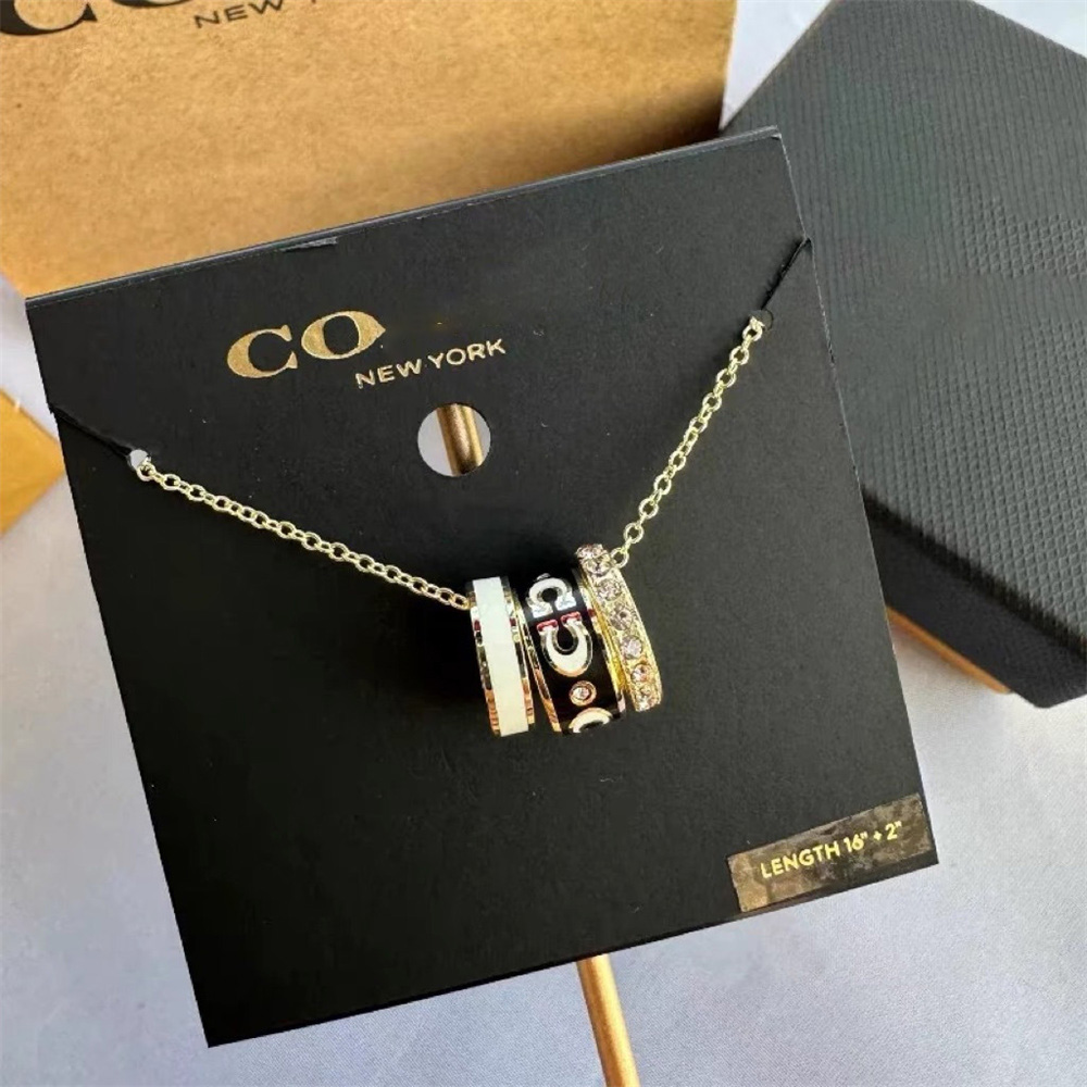COA Classic Enamel Three Ring Necklace women Designer necklace Pendant necklace White Black Rose Gold Milk White Collarbone Chain New york Luxury gift