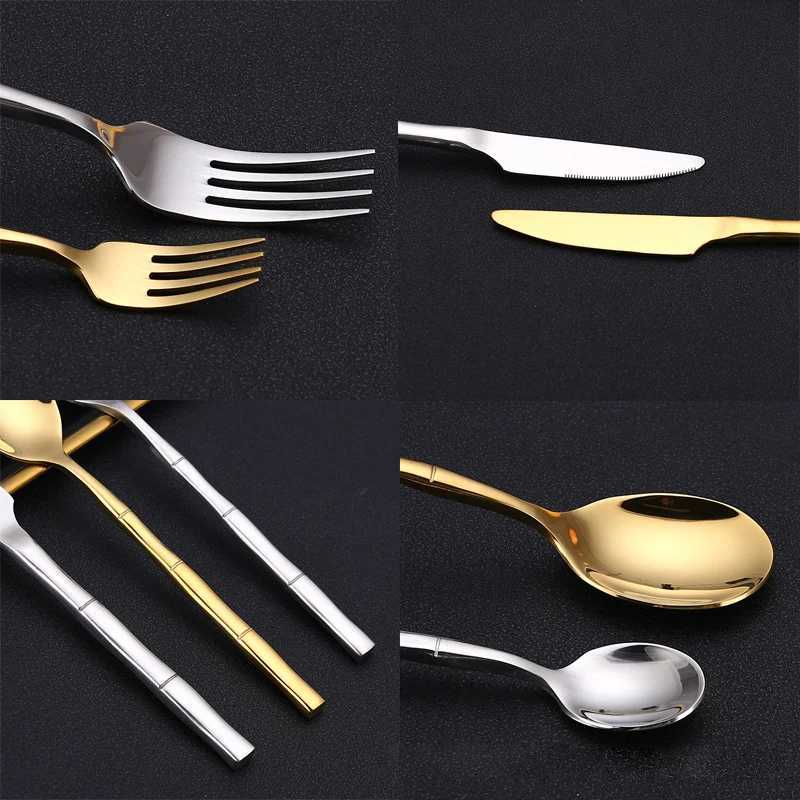 Stainless Steel Tableware Set Bamboo Festival Design Cutlery Knife Fork Spoon Flatware Set High Quality Golden Dinnerware Set X250210