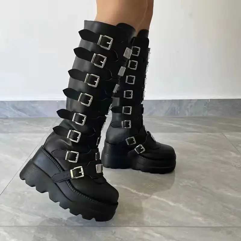 Long Boots Women Gothic Shoes Platform Knee High Boots Punk Black Sexy Motorcycles Boots 2023 New Halloween Cosplay Women BootsC250210