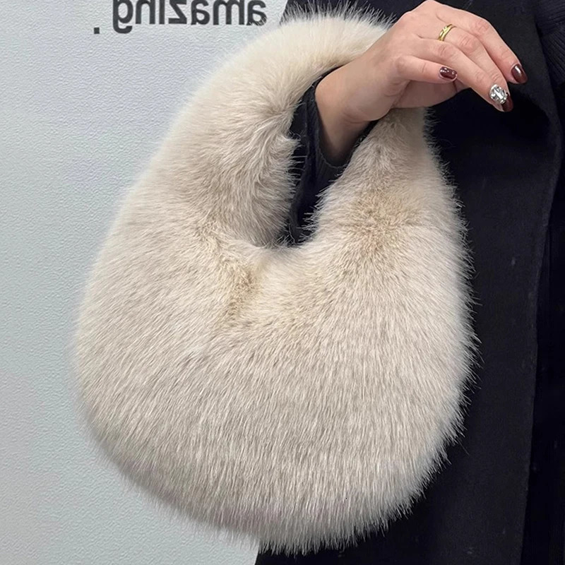 Faux Fur Ladies Shoulder Bag Soft Plush Womens Evening Tote Handbag Womens Clutch Fluffy Crossbody Bag 250207