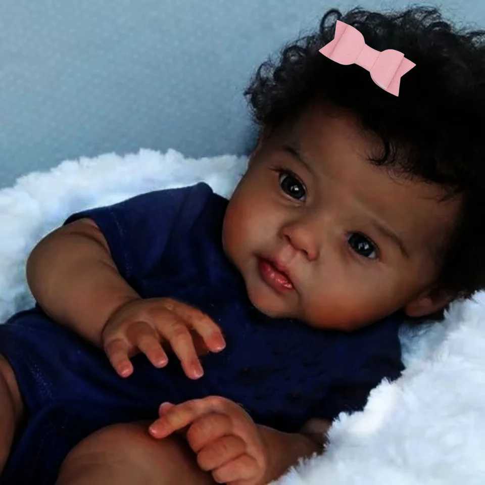 20Inch African American Doll Raven Dark Skin Reborn Baby Finished Newborn With Rooted Hair Handmade Toy Gift For Girls X250210