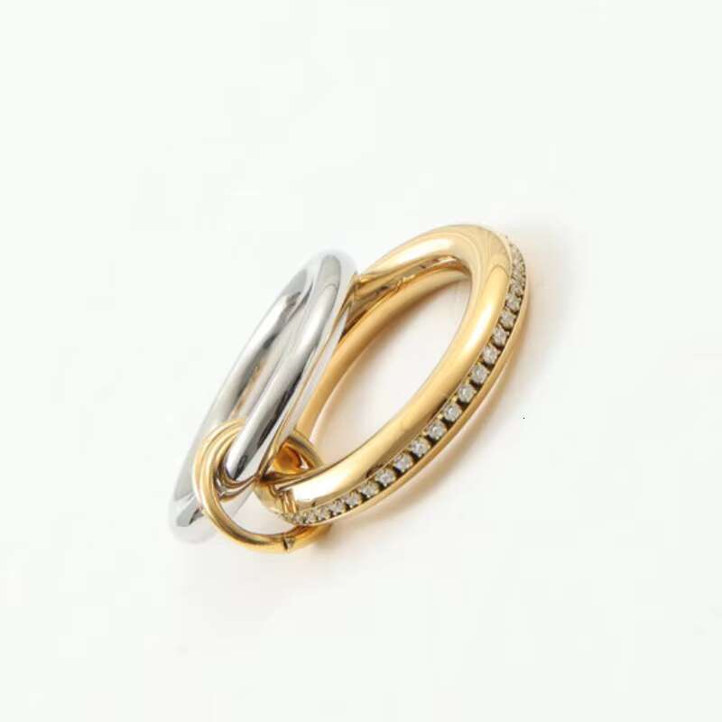 New Fashion Shinny Zircon Two-tone for Women Stainless Steel Ring Gold Plated Jewelry