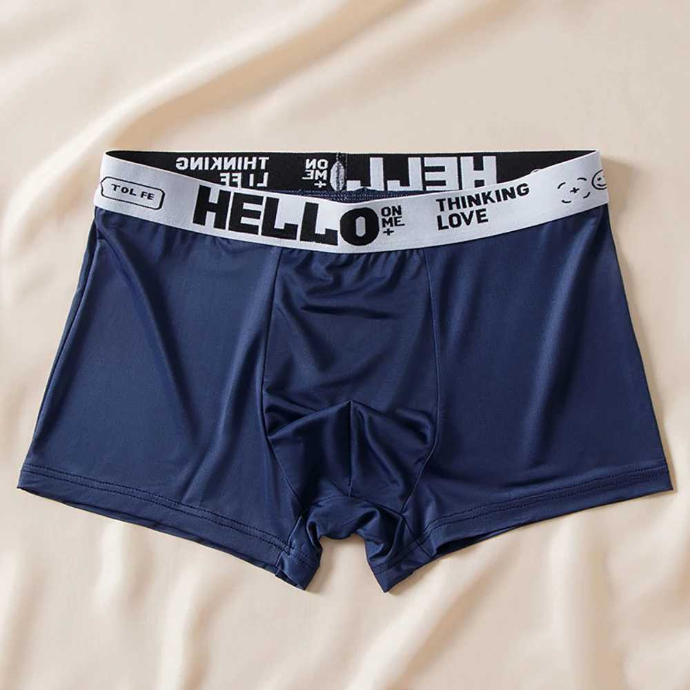 5pcs/lot Boxer Shorts Ice Silk Mens Underwear Summer Breathable Underpants U Convex Lingerie Breathable Sexy Panties W250210