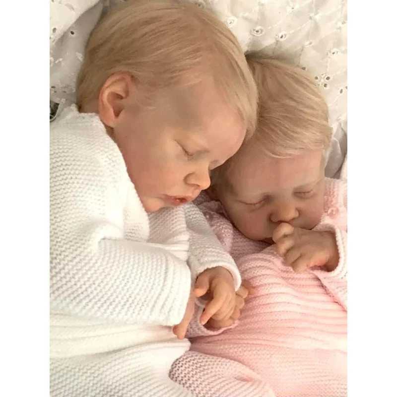 45CM Twins A/B Sleeping Reborn Baby Doll Already Painted Finished Newborn Baby Doll 3D Skin Visible Veins baby doll X250210