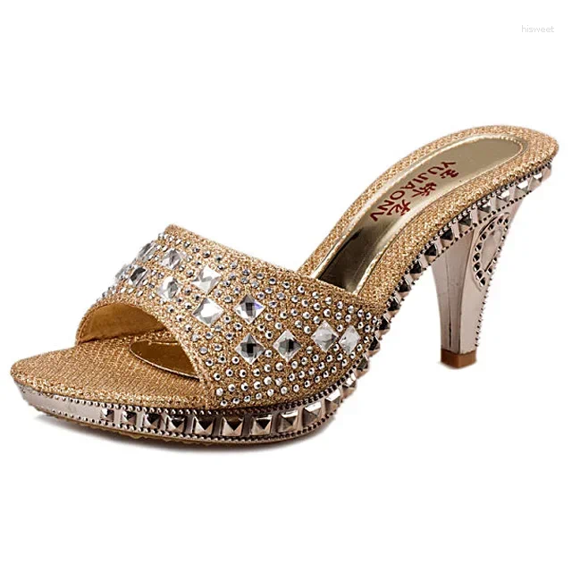 Sandals Summer 2025 Rhinestone Women Shoes Sexy High Heels Sandalias Gold Sier Slippers Heeled