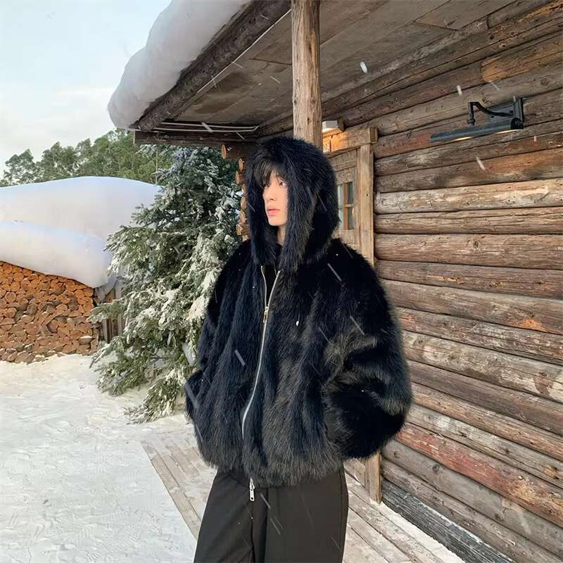 Men's Outerwear Pi Shuai Winter Autumn/Winter Men New Style Fox Imitation Fur Leather Fashion Loose Thick Warm Coat Commuter