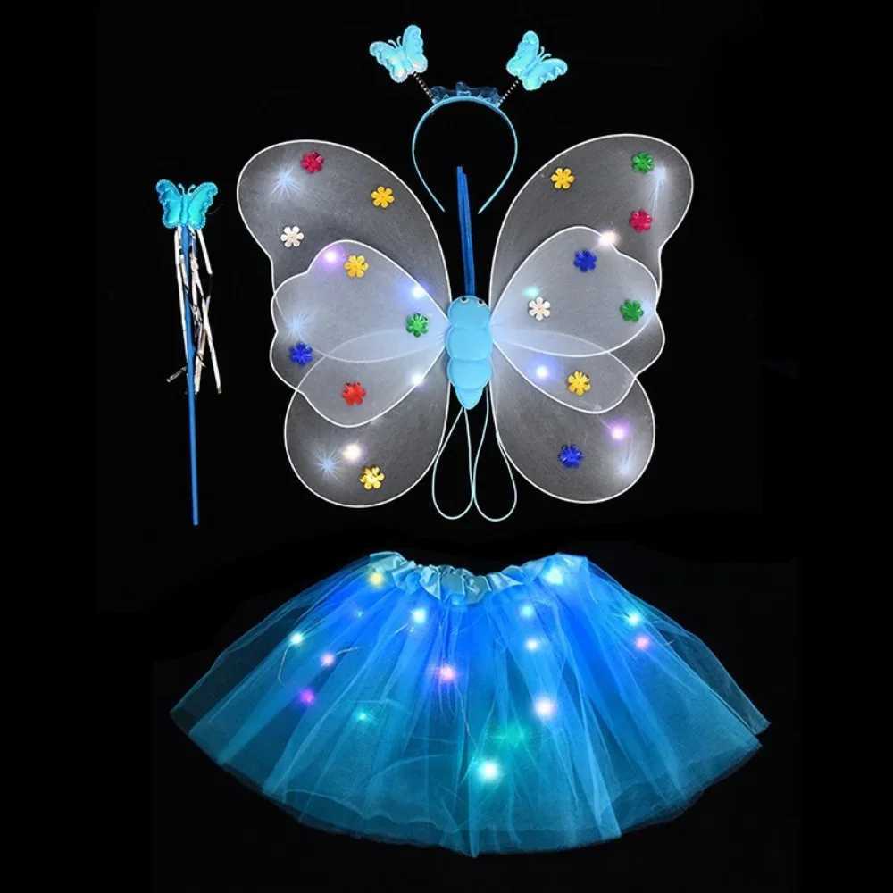 2-6 Year LED Children Costume Props Girls Skirts Luminous Wing Toys Flashing Butterfly Wing Skirt Set Kids Luminous Party Toys W250210