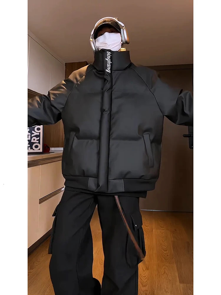 PU leather embroidered stand collar down jacket mens winter American threeproof work highend short bread coat 250109Z