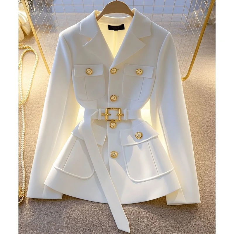 Womens Blazer Coat Autumn Long Sleeve Casual Single Breasted Elegant Office Waist Ladies Suit Jacket lady Outerwear 250206