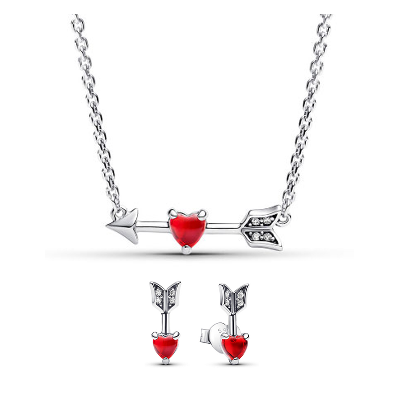 925 New Silver Jewelery set Valentine's Day Gift Love Mom Bow Necklace And Earrings Set Day Gift Charm Sweet for women gift fashion jewelry