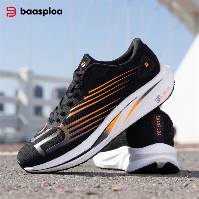 Baasploa Men Running Shoes Carbon Plate Professional Jogging Sneakers Male Outdoor Breathable Anti-slip Sports Shoes