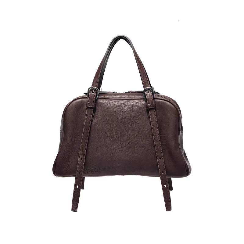Women's Bags Women's tanned leather, leisurely bowling bag, high-end feeling, commuting large capacity, hand-held single shoulder bag