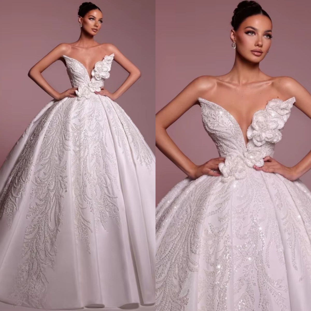 Elegant Ball Gown Wedding Dress For Women Sweetheart Neck Sleeveless Bridal Gowns 3D Appliques Sequins Sweep Train Dresses Custom Made vestidos de nov