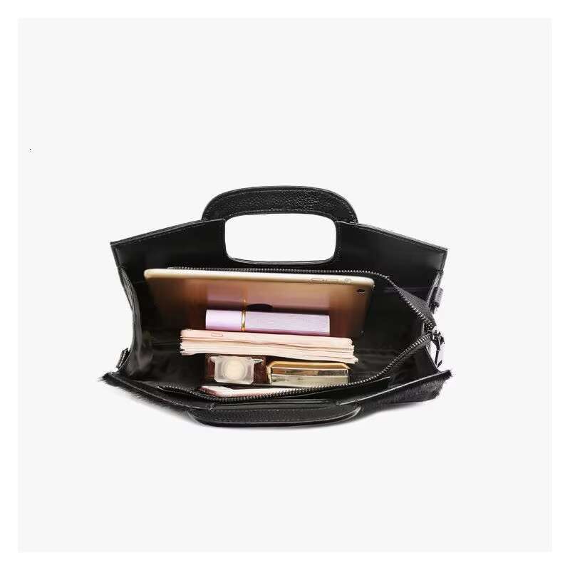 Women Fashion Handbag Genuine Horse Hair Fur Calf Leather In Python Pattern Top Handle Cross Body Bag Wb1098