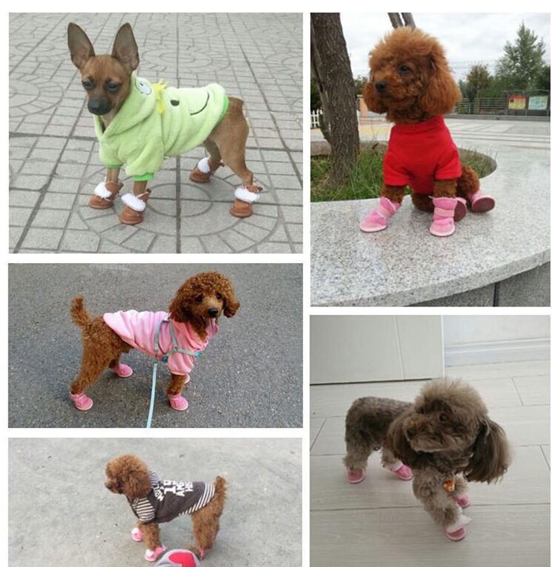 Dog Boots for Small Dogs, Anti-Slip Snow Boots, Paw Protectors, Chihuahua Booties for Winter, Tiny Cat Booties, Cat Shoes for Cold Weather 4 PCS-Set B