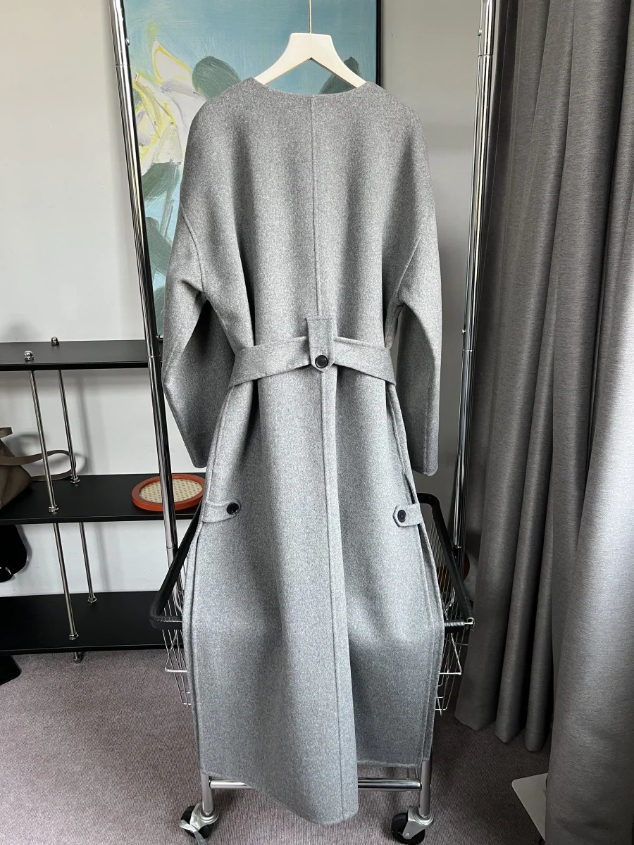 Wool blended doublefaced tweed coat traf handstitched longlength sidesplit collar 2024 autumn and winter 7522247 250109Z