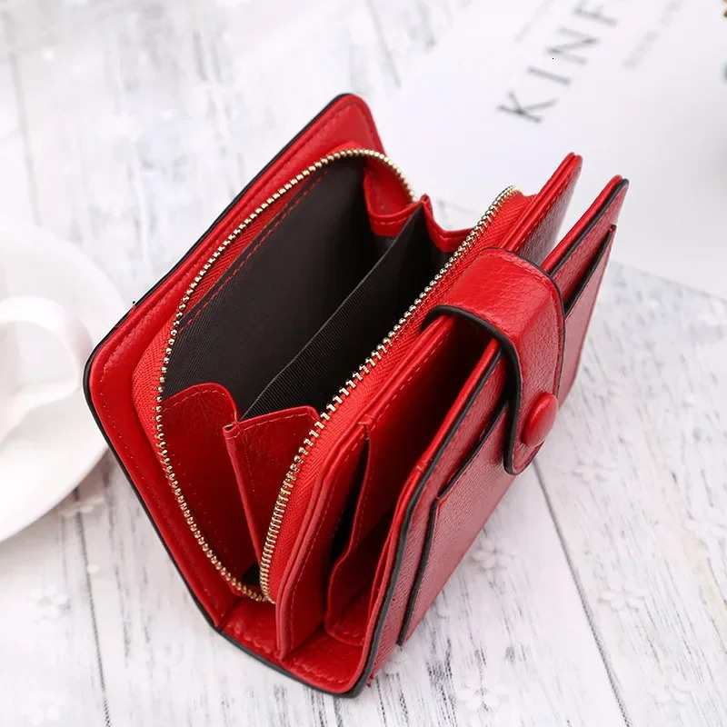 Women Wallets 2024 Red Black Small Mini Coin Purse Hasp Card Holder Lady Wallet Zipper Female Leather Buckle 250221