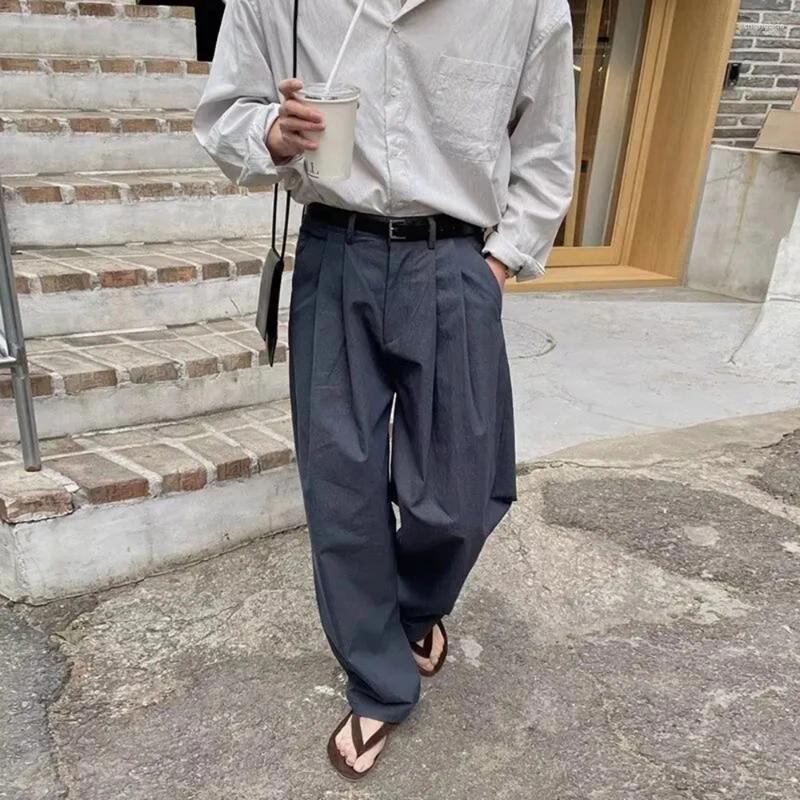 Mens Pants Y2K Mens Vintage Pleated Solid Color Trousers Autumn Casual Versatile Korean Straight Leg Clothing Unisex 2025
